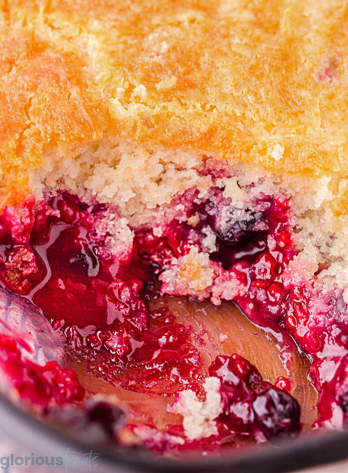 Berry cobbler in a pan.