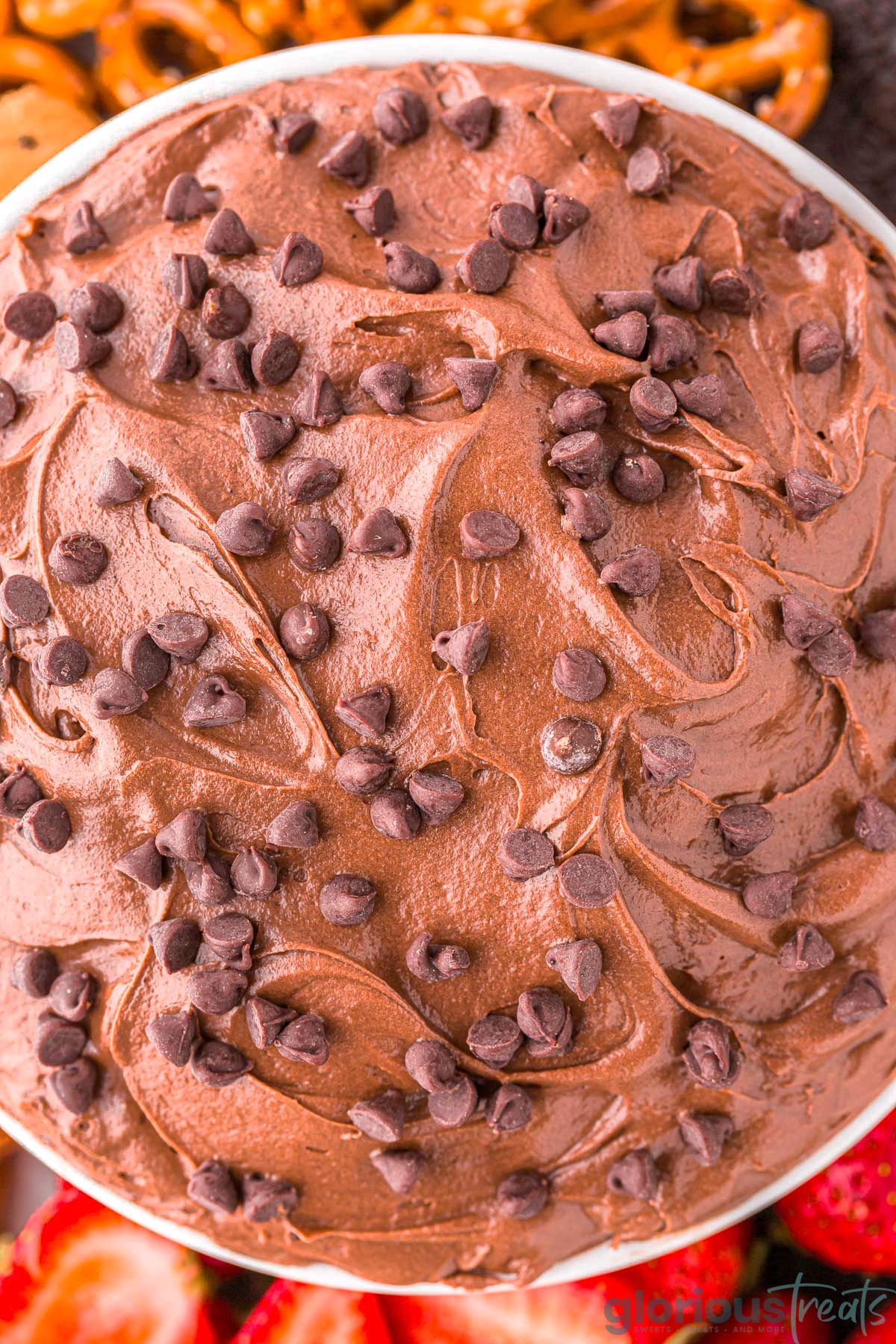 A close up shot of brownie batter dip.