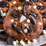 Close up of cookies and Cream Cookies on a serving platter.